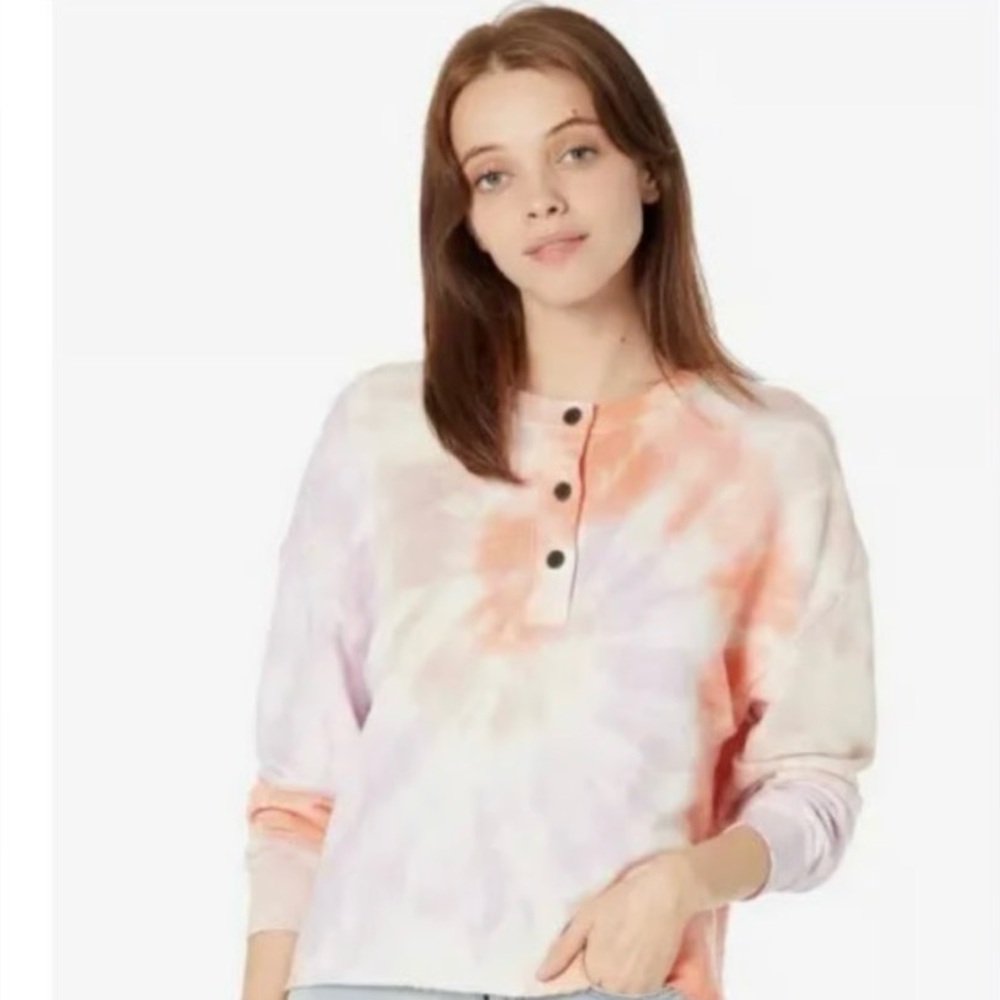 FREE PEOPLE N: PHILANTHROPY WOMENS FRONT BUTTON TIE DIE CROP SWEATSHIRT NWT
